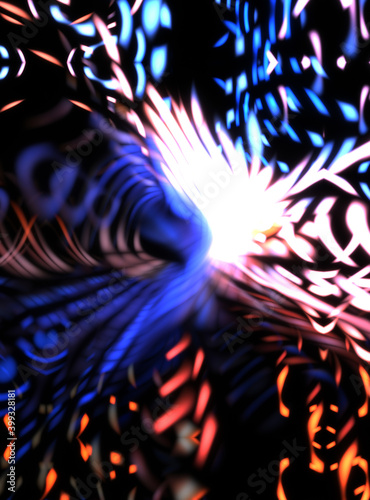 Light particle trails. Light explosion star with glowing particles and lines. Beautiful moving abstract rays background.