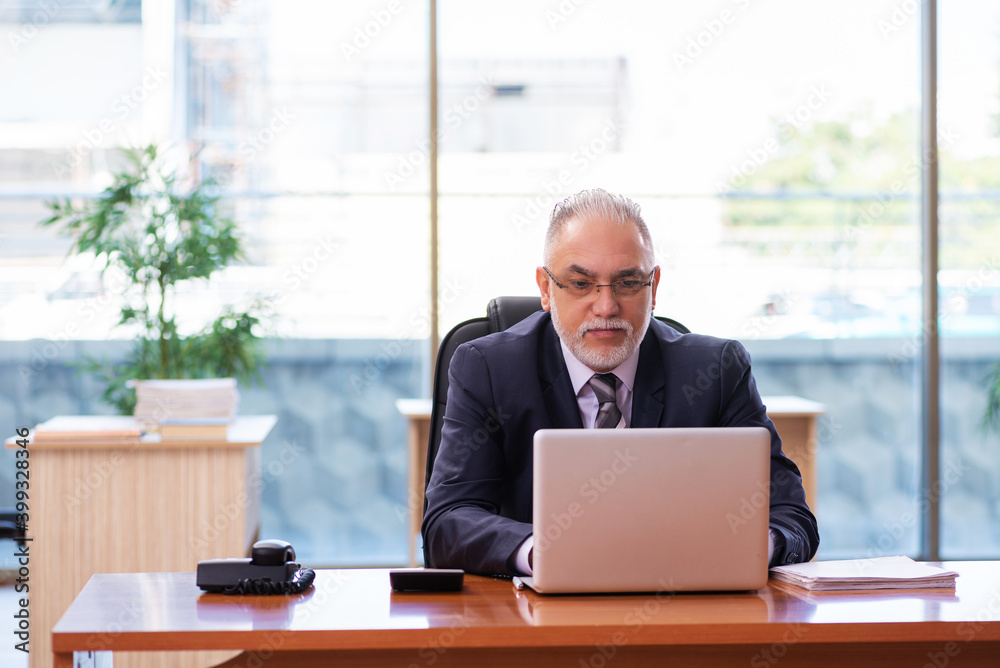 Old businessman employee working in the office Old businessman employee working in the office