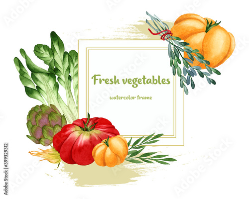 Fresh ripe vegetables watercolor frame