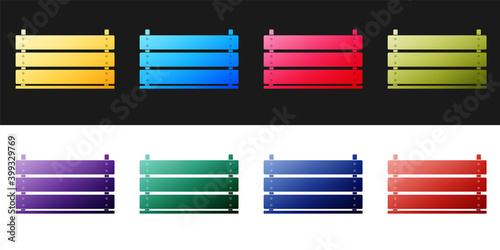 Set Wooden box icon isolated on black and white background. Grocery basket, storehouse crate. Empty wooden container for vegetables, products. Vector.