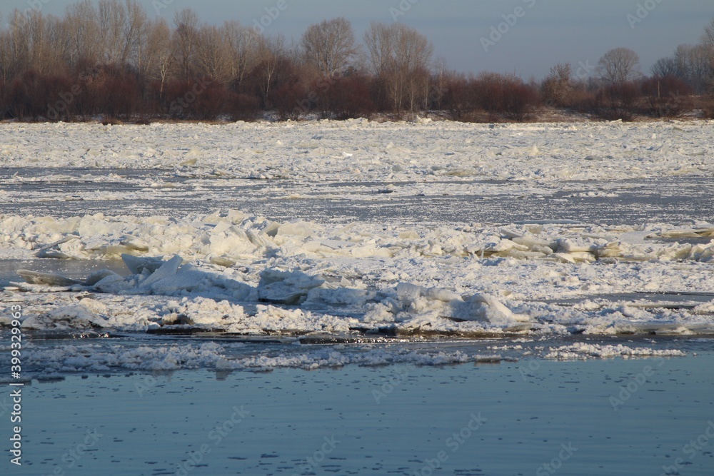 view of the river covered with ice