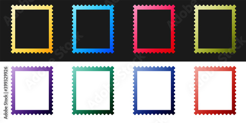 Set Postal stamp icon isolated on black and white background. Vector.