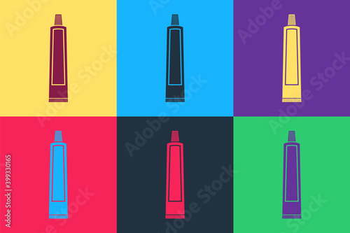 Pop art Tube of toothpaste icon isolated on color background. Vector.