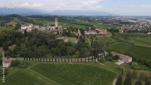 Aerial POI Around Unesco World Heritage Site, San Salvatore Castle, Treviso Italy photo