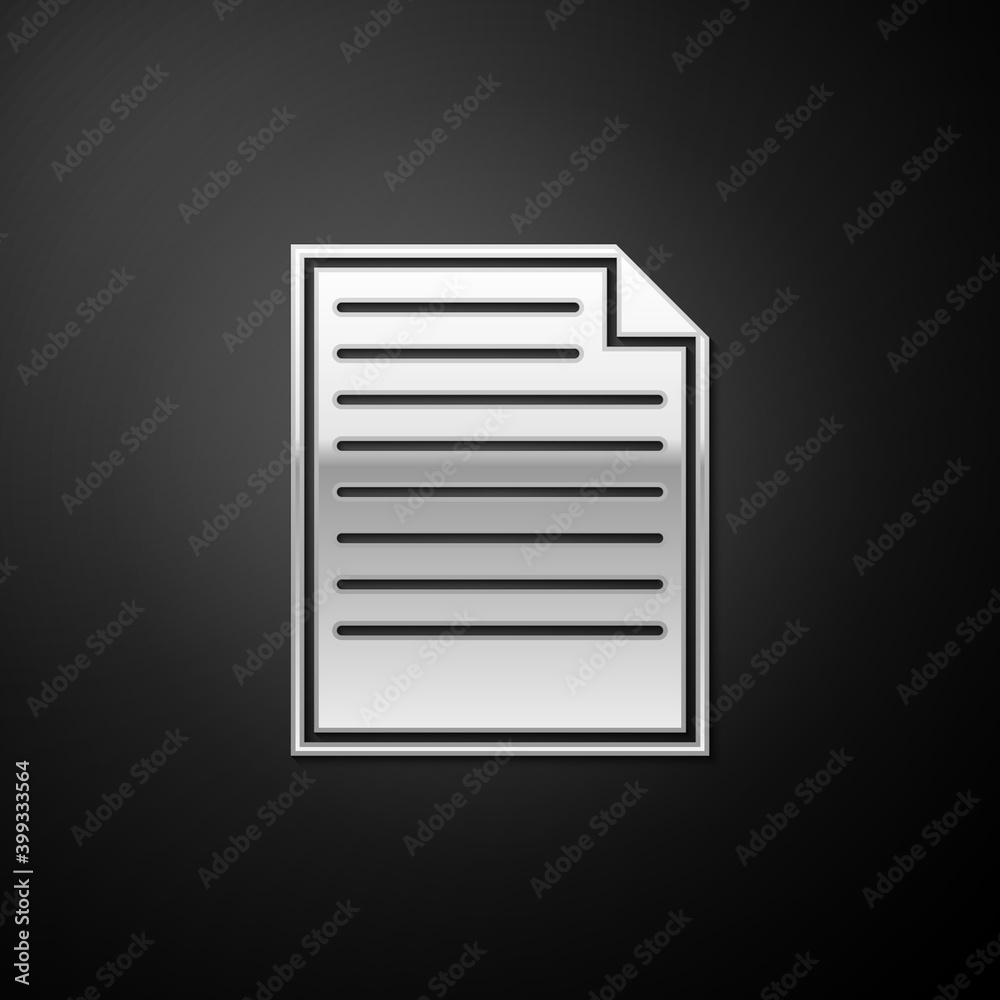Silver Document icon isolated on black background. File icon. Checklist icon. Business concept. Long shadow style. Vector. Silver Document icon isolated on black background. File icon. Checklist icon. Business concept. Long shadow style. Vector.