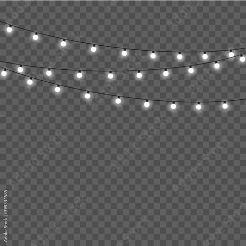 Christmas lights isolated realistic design elements. Glowing lights for Xmas Holiday cards  banners  posters  web design.