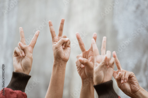 Hand portrait of peace together photo