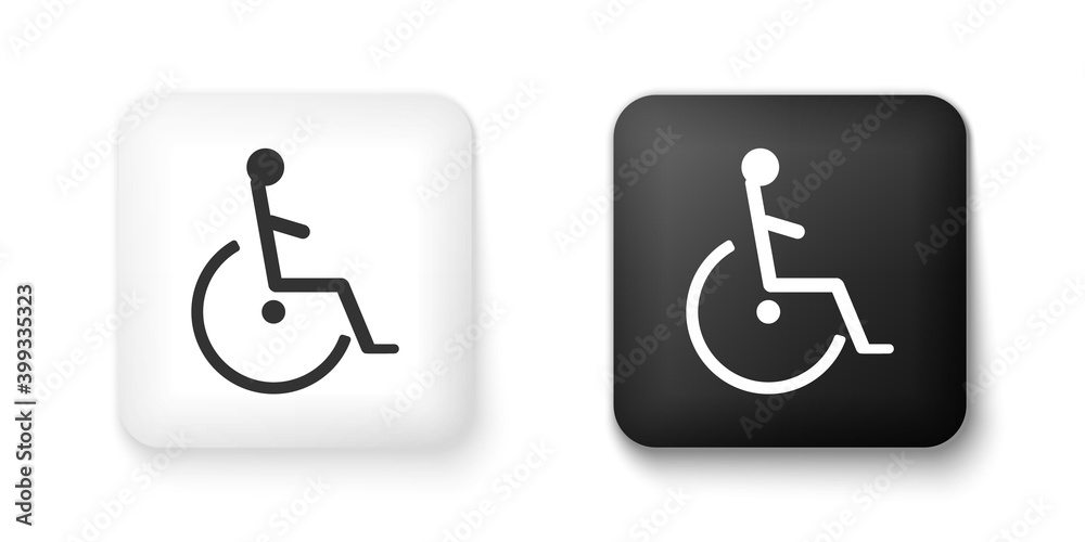 Black and white Disabled handicap icon isolated on white background. Wheelchair handicap sign. Square button. Vector. Black and white Disabled handicap icon isolated on white background. Wheelchair handicap sign. Square button. Vector.