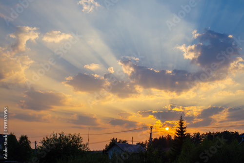 sunset in the village