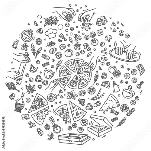 Italian traditional pizza vector outline icons set