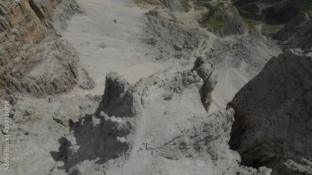 Mountain top landscape, Dolomites aerial view, high trail, Alps climbing site Mountain top landscape, Dolomites aerial view, high trail, Alps climbing site