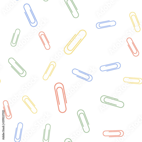 Color Paper clip icon isolated seamless pattern on white background. Vector.