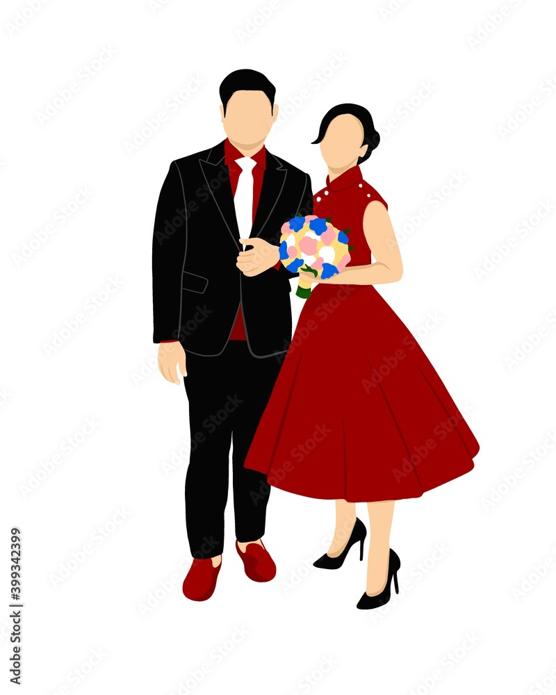 Fototapeta premium illustration, couple pre-wedding with white background