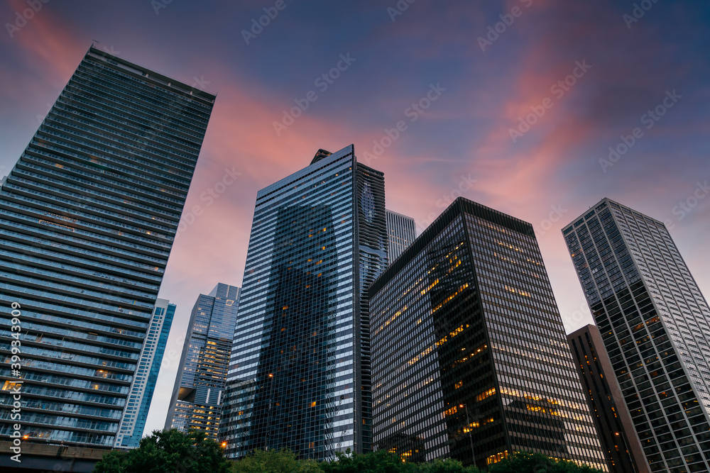 Chicago Downtown. Cityscape image of Chicago downtown during twilight blue hour.