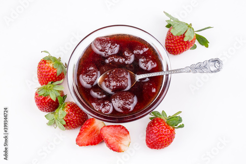 Bowl of strawberry jam isol...