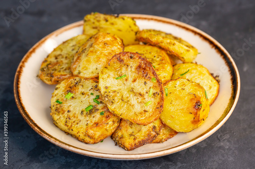 Delicious baked potato with green garlic
