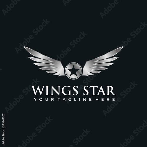 Wings Star Logo Template. Black Background. Vector Illustrator Eps.10