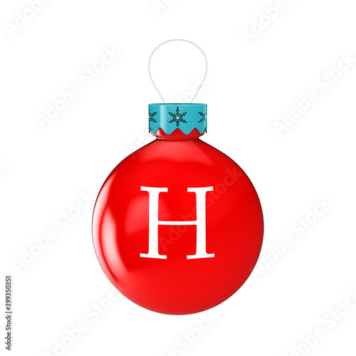 3D render shiny and glossy Christmas ball with latter and number