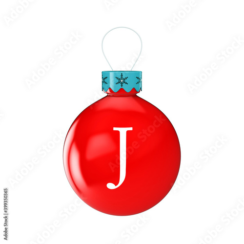3D render shiny and glossy Christmas ball with latter and number