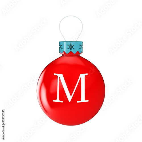3D render shiny and glossy Christmas ball with latter and number