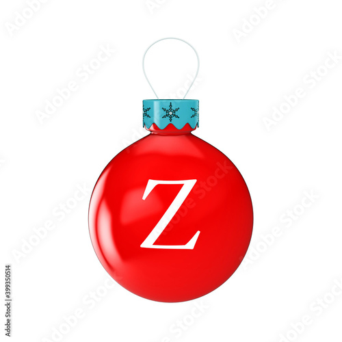 3D render shiny and glossy Christmas ball with latter and number
