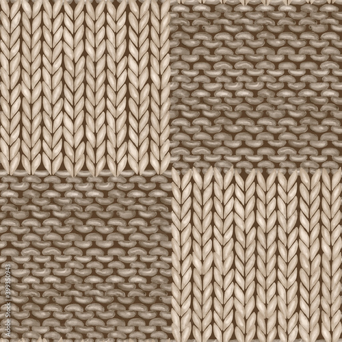 Billede på lærred Brown and beige patchwork checkered realistic knitted seamless pattern