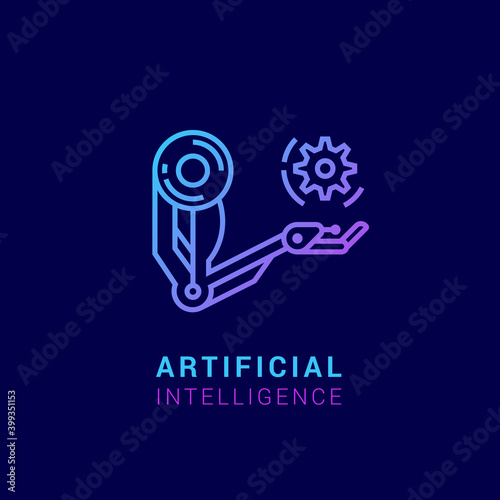 The logo is an icon in the linear style of the company of artificial intelligence, robots, bots, androids and technologies of the future. EPS 10.