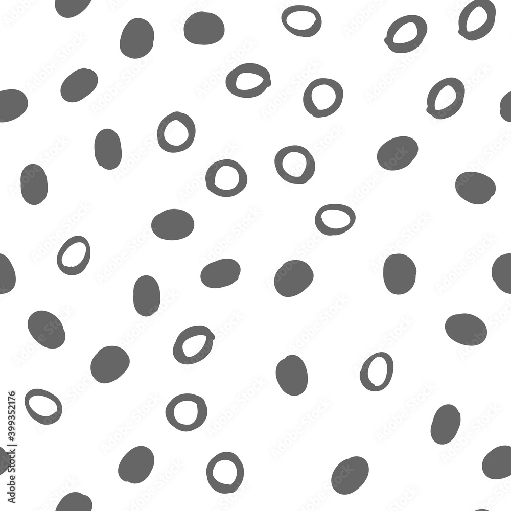 Doodle dots seamless pattern. Hand drawn circles background. Monochrome texture.