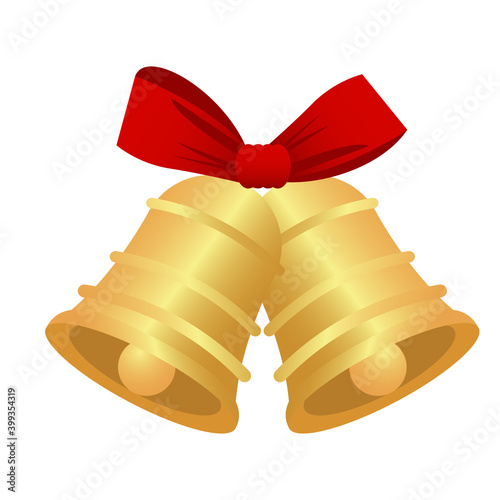 happy merry christmas golden bells with red bow