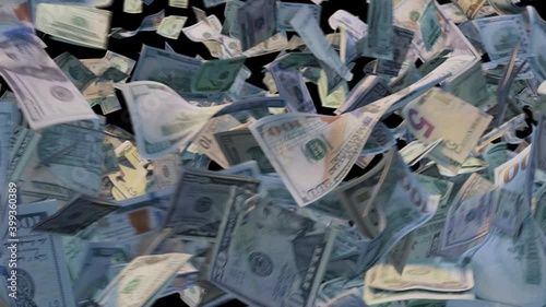 money flying away transition in wind with alpha