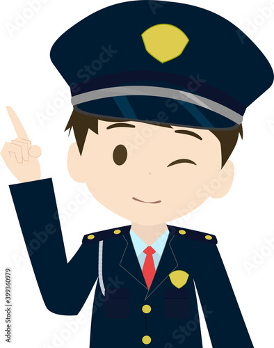指差しする可愛い警備員の上半身イラスト