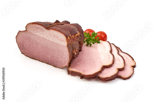 Smoked Pork meat, isolated on white background