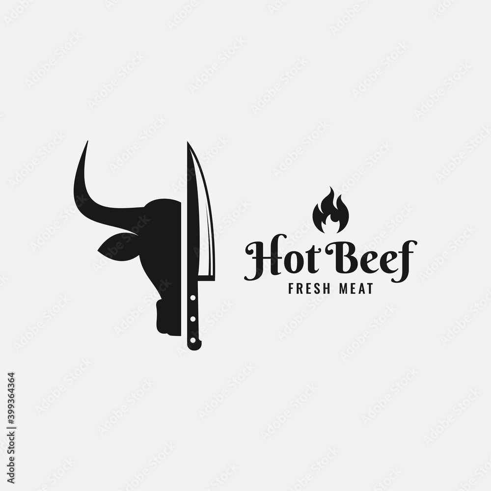 Bull head with knife logo. Beef logo on white Stock Vector Adobe Stock