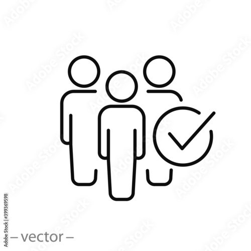 membership join icon, people list check, benefit vip group, exclusive union person, thin line symbol on white background, editable stroke vector illustration eps10