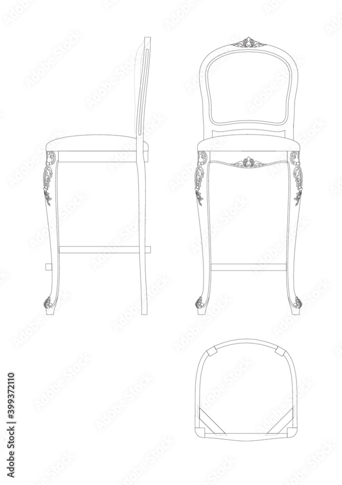 Set of beautiful carved bar stools with a soft high seat Set of beautiful carved bar stools with a soft high seat