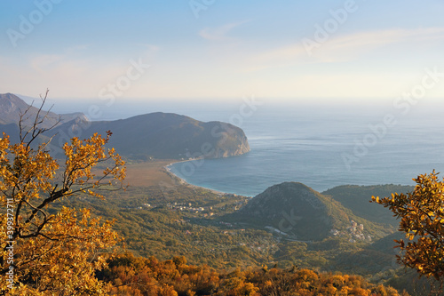 Autumn Mediterranean landscape. Montenegro, coast of Adriatic Sea near town of Budva photo