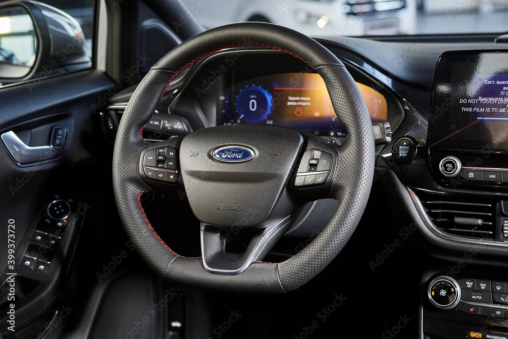 Vinnitsa, Ukraine -October 19, 2020. Ford Puma - new model car presentation  in showroom - interior inside with steering wheel Stock Photo | Adobe Stock