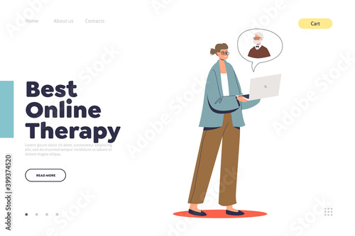 Best online therapy concept of landing page with female patient consulting with psychologist online