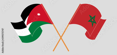 Crossed and waving flags of Jordan and Morocco