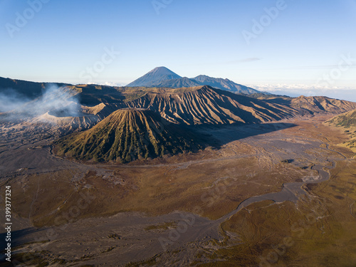 Aerial view of Mount Bromo volcano (Gunung Bromo) in Bromo Tengger Semeru National Park, East Java, Indonesia