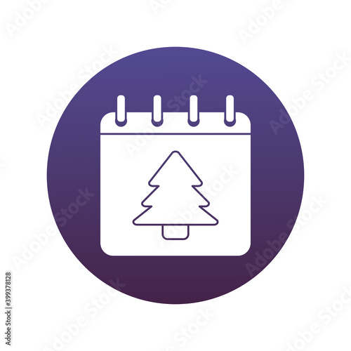 happy merry christmas calendar with tree block style icon