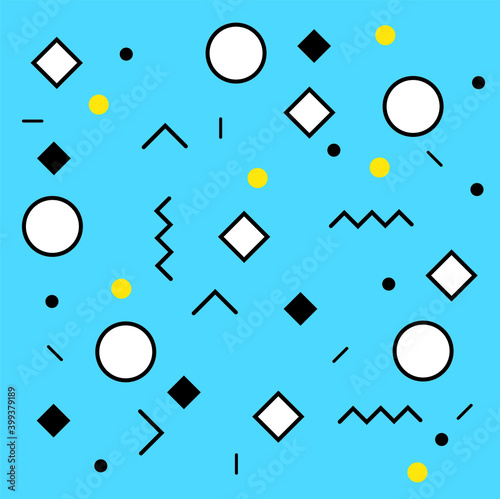 Geometric vector pattern. Memphis style. Blue background.