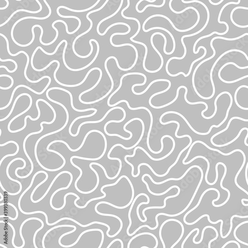 Abstract seamless pattern. Simple repeating illustration. Linear drawing with spots. White lines on gray background. Vector endless texture for wrapping paper, textile, wallpaper, fabric.