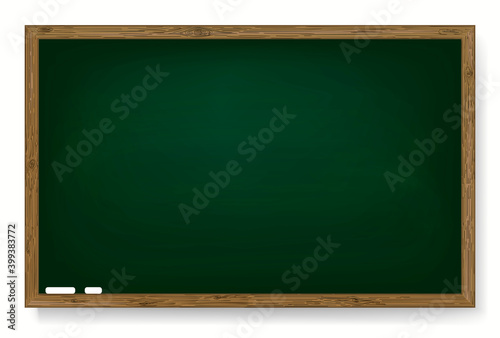 Realistic green chalkboard with wooden frame, Empty school chalk-board for classroom, vector