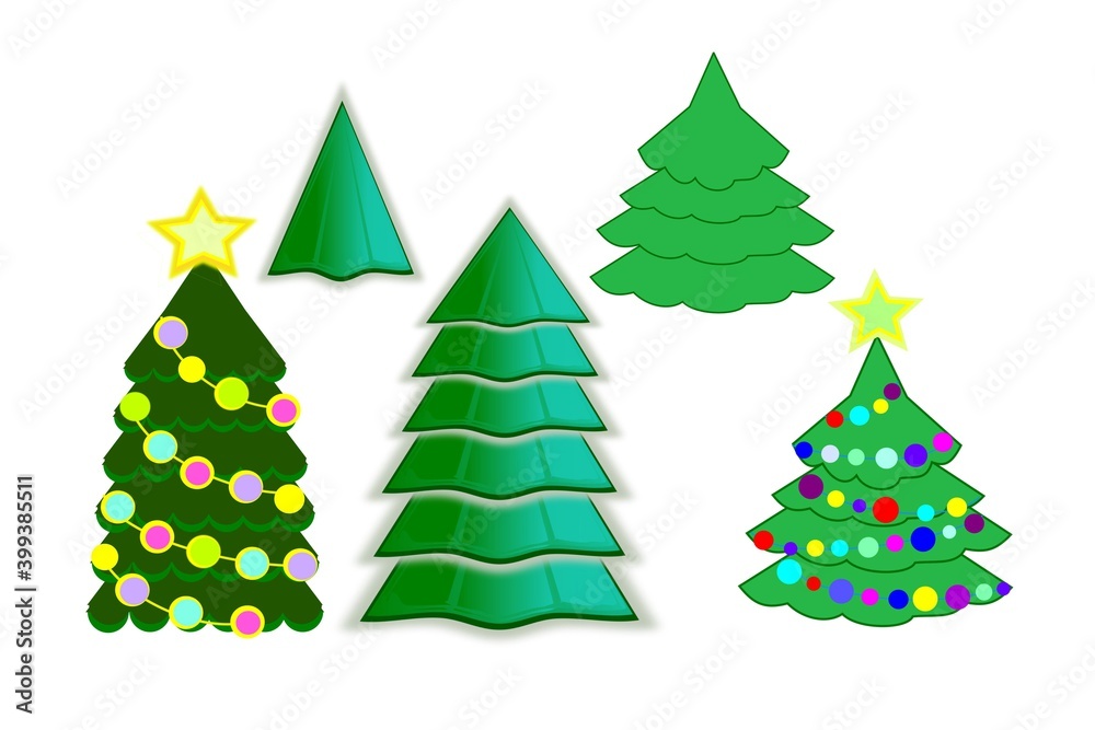 New Year's trees, with or without decorations for decoration and printing New Year's trees, with or without decorations for decoration and printing