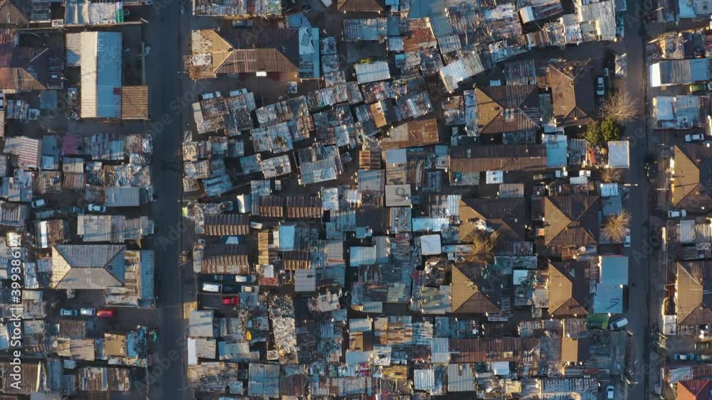 Aerial straight down close-up view of the densely populated Alexandra township, Gauteng Province, South Africa