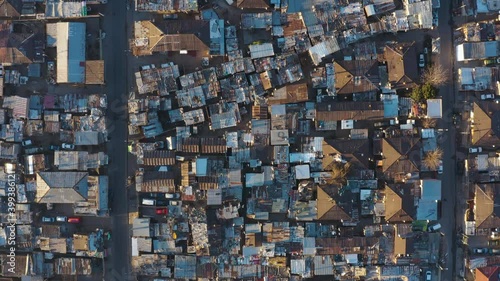 Aerial straight down close-up view of the densely populated Alexandra township, Gauteng Province, South Africa photo