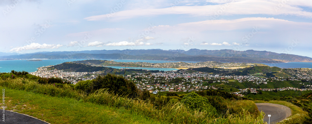 Panorama of Wellington from the Wind Turbine in New Zealand