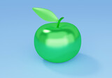 Bright green apple on blue background, apple of youth, apple of immortality, 3d render