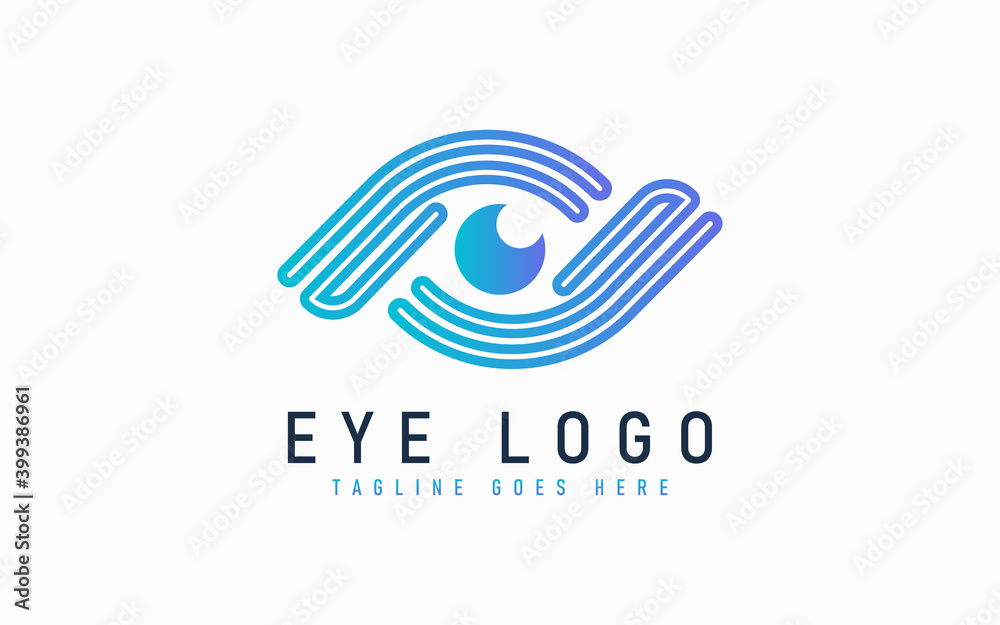 Abstract Blue Eye Logo With Geometric Lines Combination.